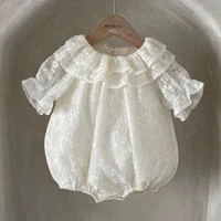 2022 summer new baby girl lace bodysuit solid ruffles infant girl short sleeve clothes cotton toddler girl jumpsuit 0 24m