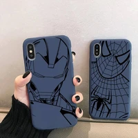 marvel super hero iron man spider man phone case for iphone 13 12 mini 11 pro xs max x xr 7 8 6 plus candy color blue soft cover