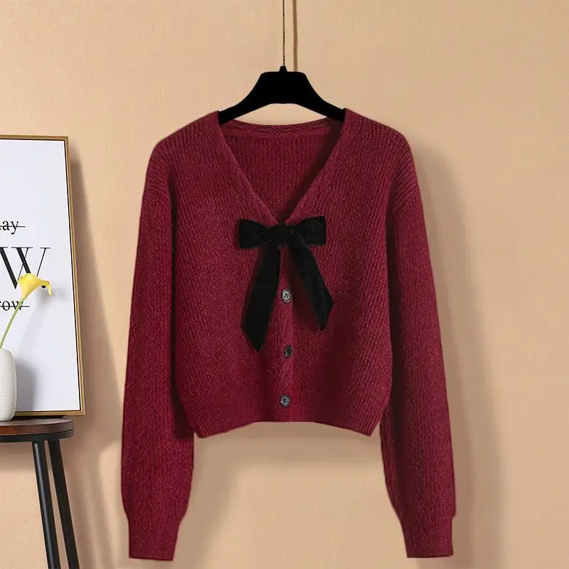 Осенне-зимняя элегантная одежда искусственная кожа новинка 2023 красный вязаный