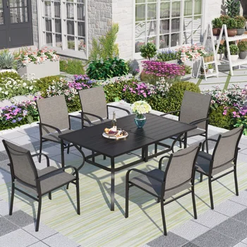 MF Studio 7-Piece Outdoor Dining Set with Rectangle Steel Table&Textilene Chairs 1
