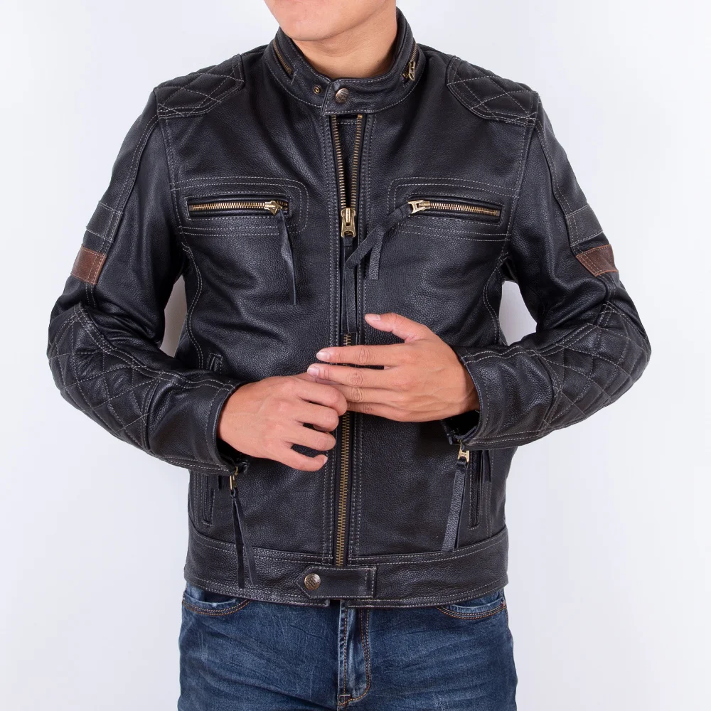 

2022 Vintage Black Men's Jacket for Autumn Genuine Motorcycle Style Natural Cowhide Leather Coat Fashion Slim Fit Clothes