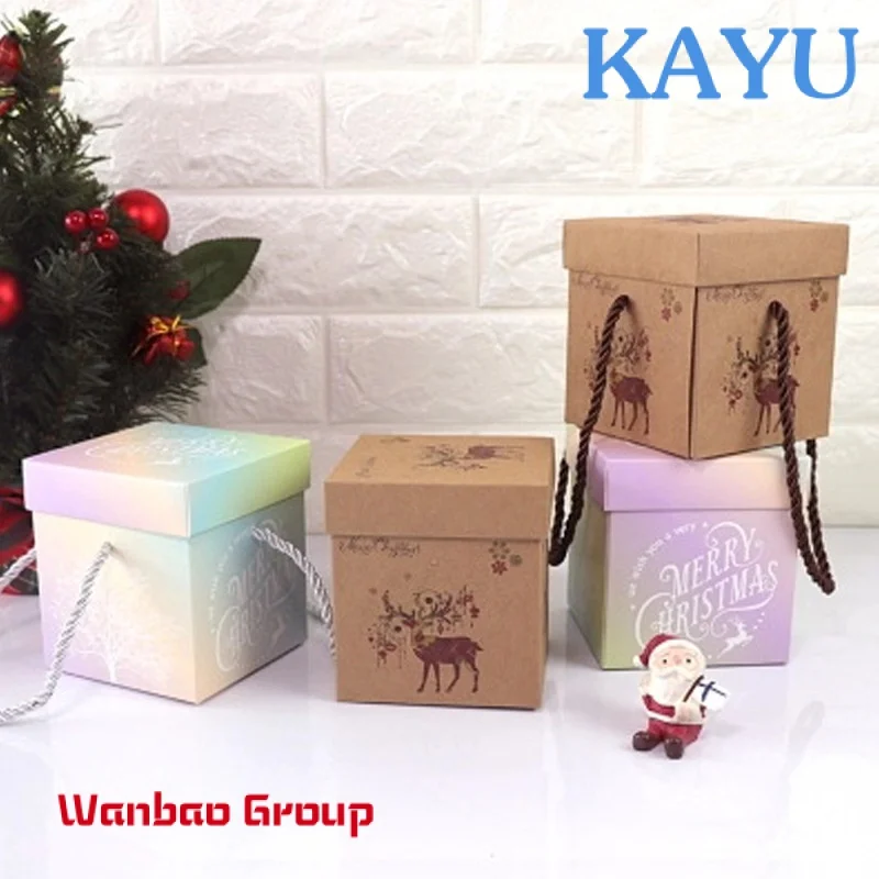 White card color printing Christmas Eve square basket Apple packaging gift box candy packaging box cowhide paper box