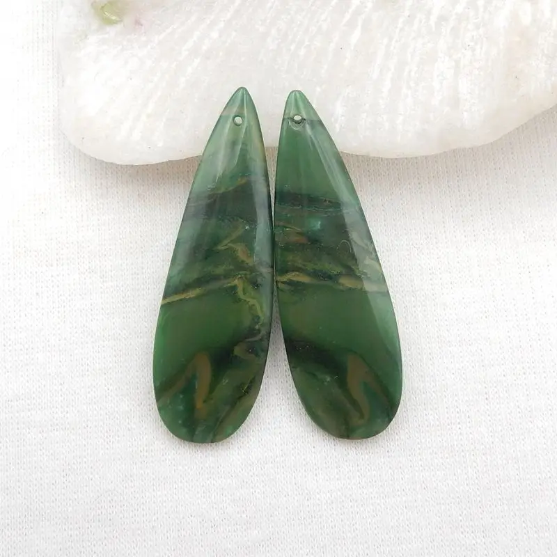 

Natural Stone African Jade Earring Beads 44x14x5mm 9g Semiprecious Stones Jewelry Women Earrings Accessories