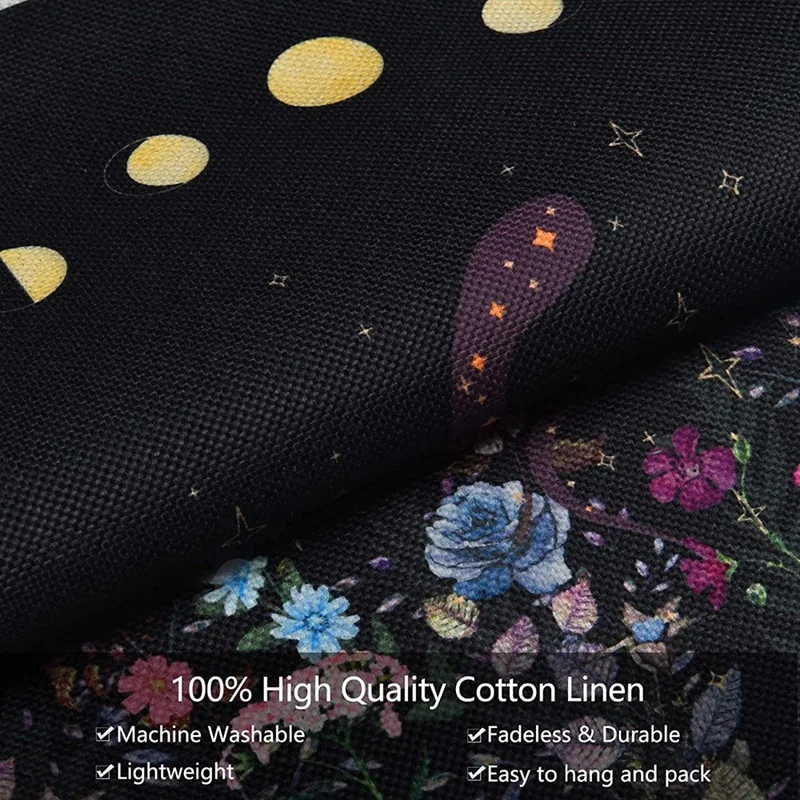 Pack Of 2 Moon Phase Tapestry Flower Floral Moth Snake Black Background Wall Hanging