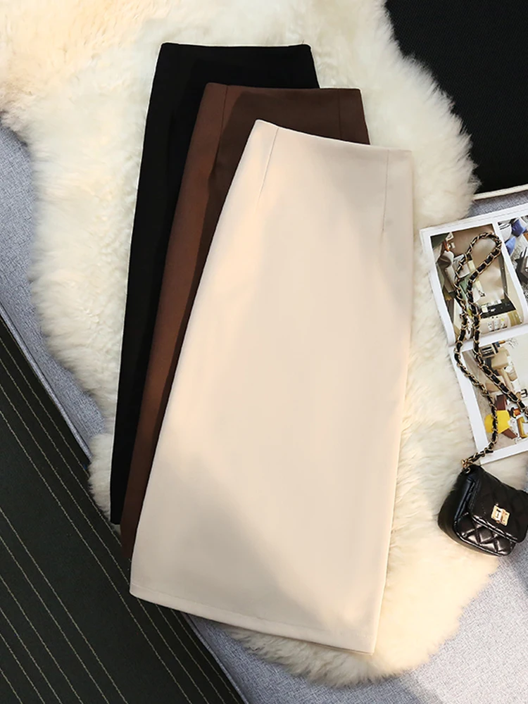 Юбка-миди женская черная трапециевидная с завышенной талией модная простая