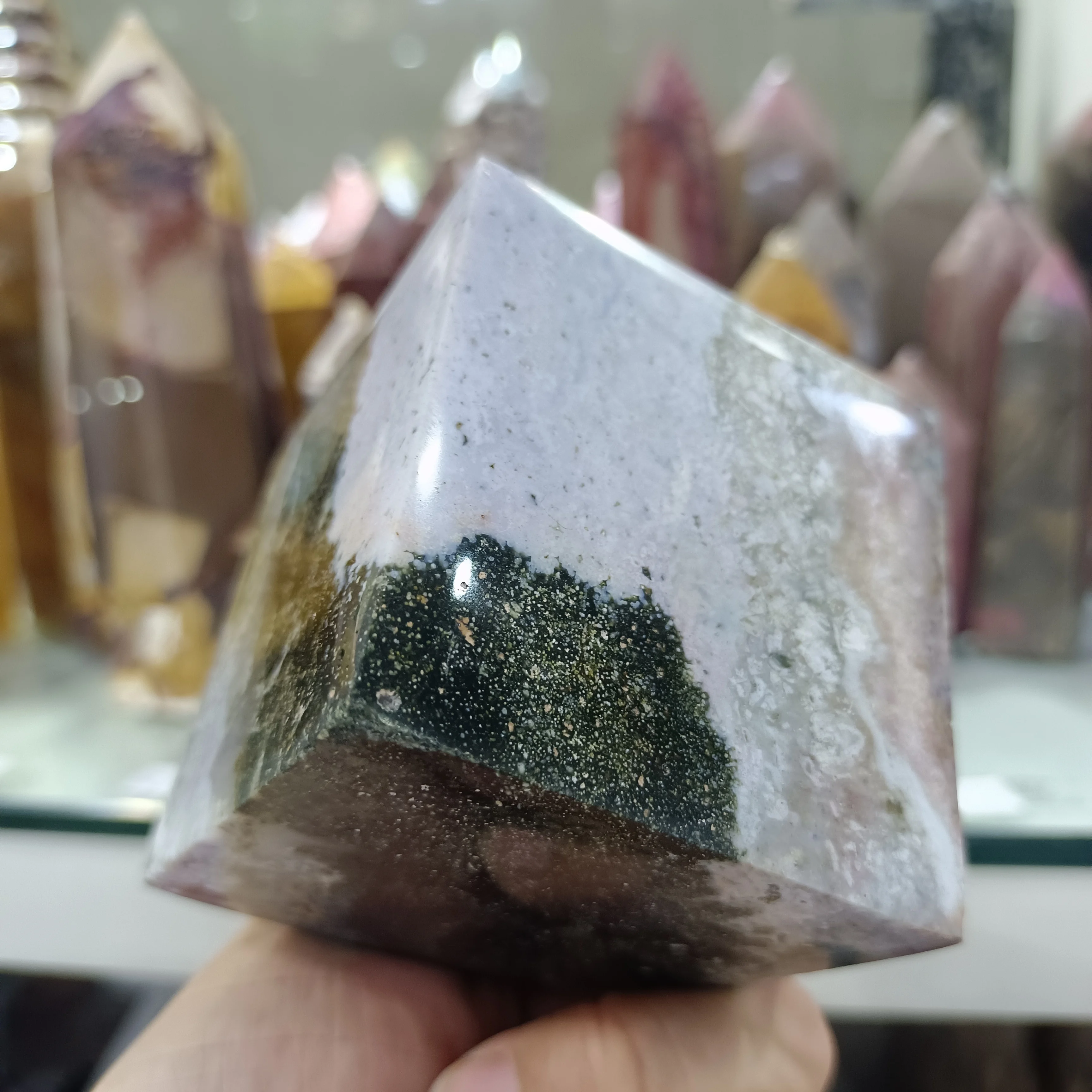 

Натуральный морской яшма, агат, Кристальный куб, полированный стоячий дисплей