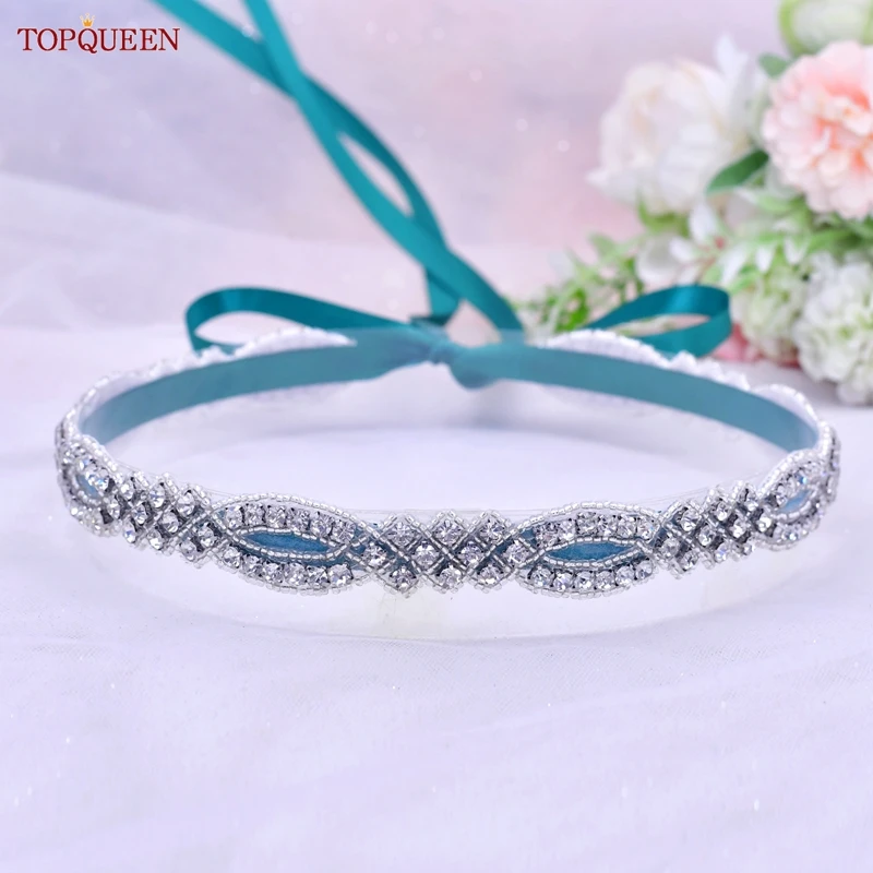 TOPQUEEN S332 Bride Belts with Silver Crystal Wedding Waist Sash Appliques for Bridal Women Female Ladies Dress Gown Decoration