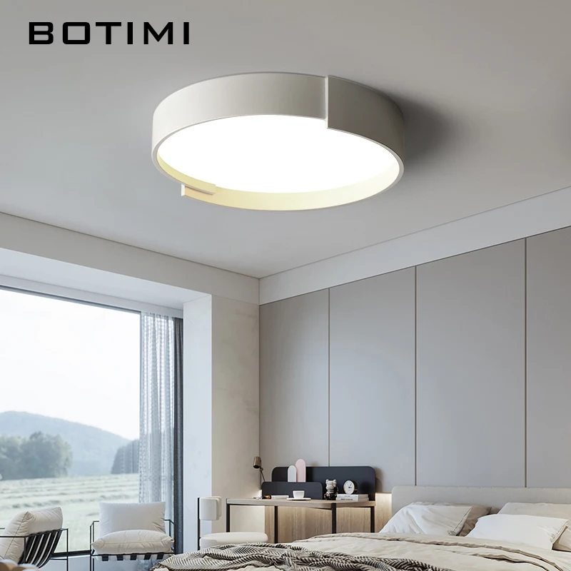 Modern White Round Ceiling Lights For Bedroom 40CM 50CM Study Room Gray Ceiling Lamp Surface Mounted Metal Ring Lustres