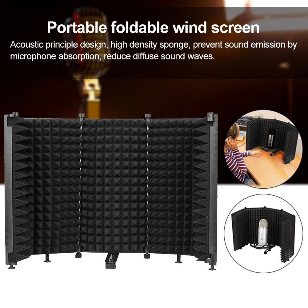 

Foldable Portable Sound Absorber Adjustable Angle Desktop ABS Soundproof Microphone Isolation Shield Professional Windscreen