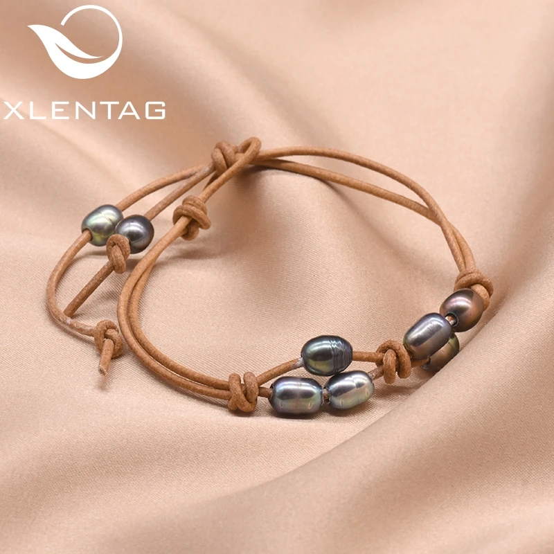 

XlentAg Handmade Fresh Water Black Pearl 2 Layer Cowhide Leather Bracelets For Women Party Daughter Girls Ethnic Jewelry GB0162