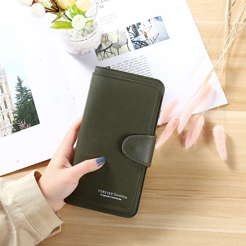 2023 new long ladies purse buckle coin purse soft card mobile phone bag hand cross-border trend wholesaleZipper buckle purse han