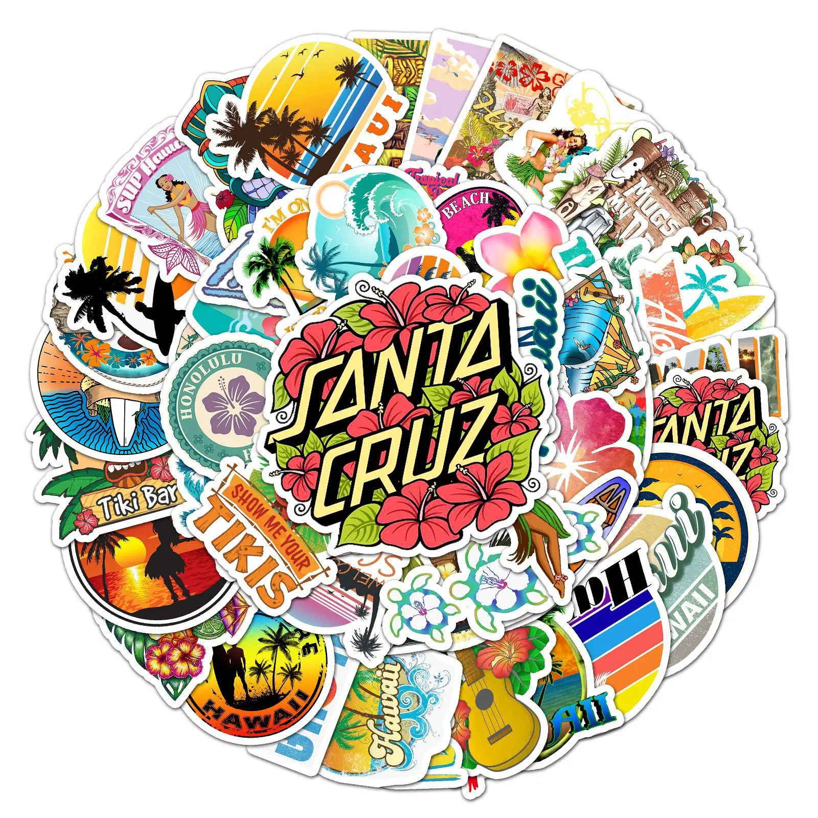 

50Pcs Hawaii Beach Scenery Graffiti Stickers Ins Style Personality DIY Waterproof PVC Luggage Laptop Suitcase Creative Stickers