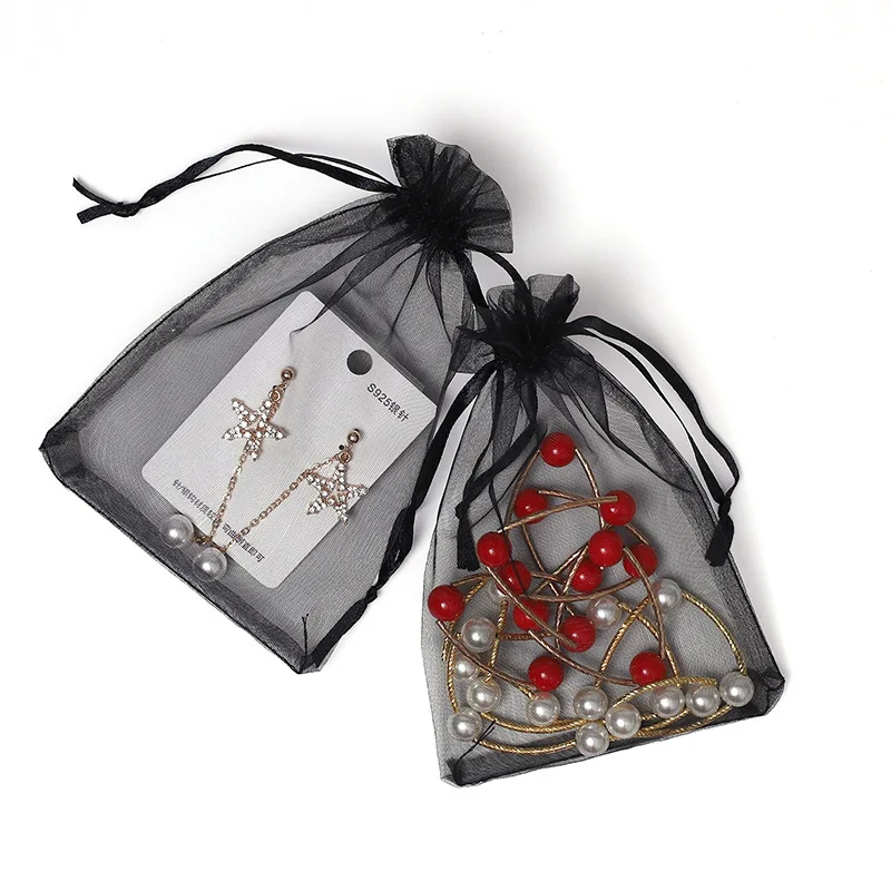 

Jewelry Packing Bag Black Earing Necklace Jewelry Storage Bags Accessories Christmas Organza 7x9 9x12 11x16 13x18cm Gifts