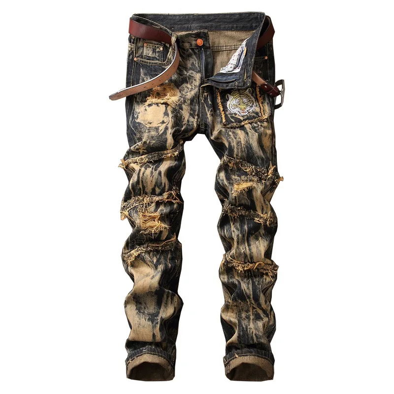 Jeans Men's Ripped Retro Casual Straight Pants Men's Jeans Fashion Fashion Pants Men's Trousers Casual Pants