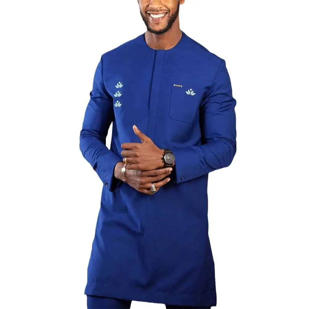 

2023 African Men Dashiki Long Sleeve 2 Piece Set Traditional Africa Clothing Striped Men's Suit Male Shirt Pants Suits (M-4XL)