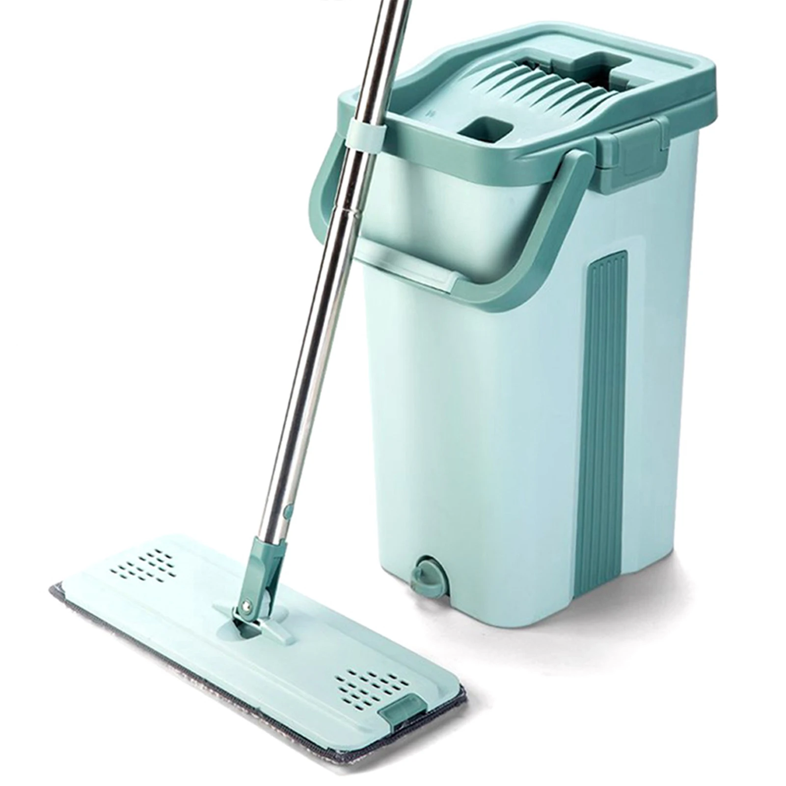 Система швабры с ведром для мытья пола 2 в 1 сухой уборки плоскими волокнистыми