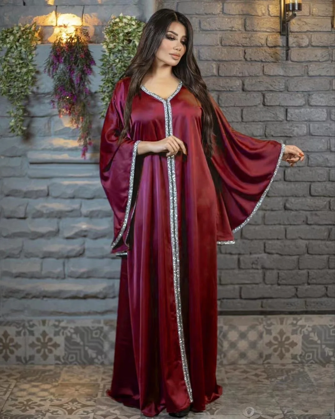 Abaya For Women Muslin Turkey Dubai V-neck Women Robe Hot Diamond Women's Abaya Robe Loose Morocco Caftan Kaftan Women Clothing