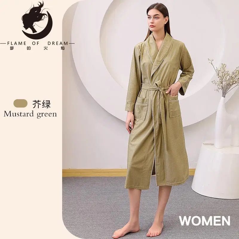 Flame Of Dream Waffle  Bathrobe Couple's  Thin Solid Color Cardigan Long Home Service Sleepwear 221622