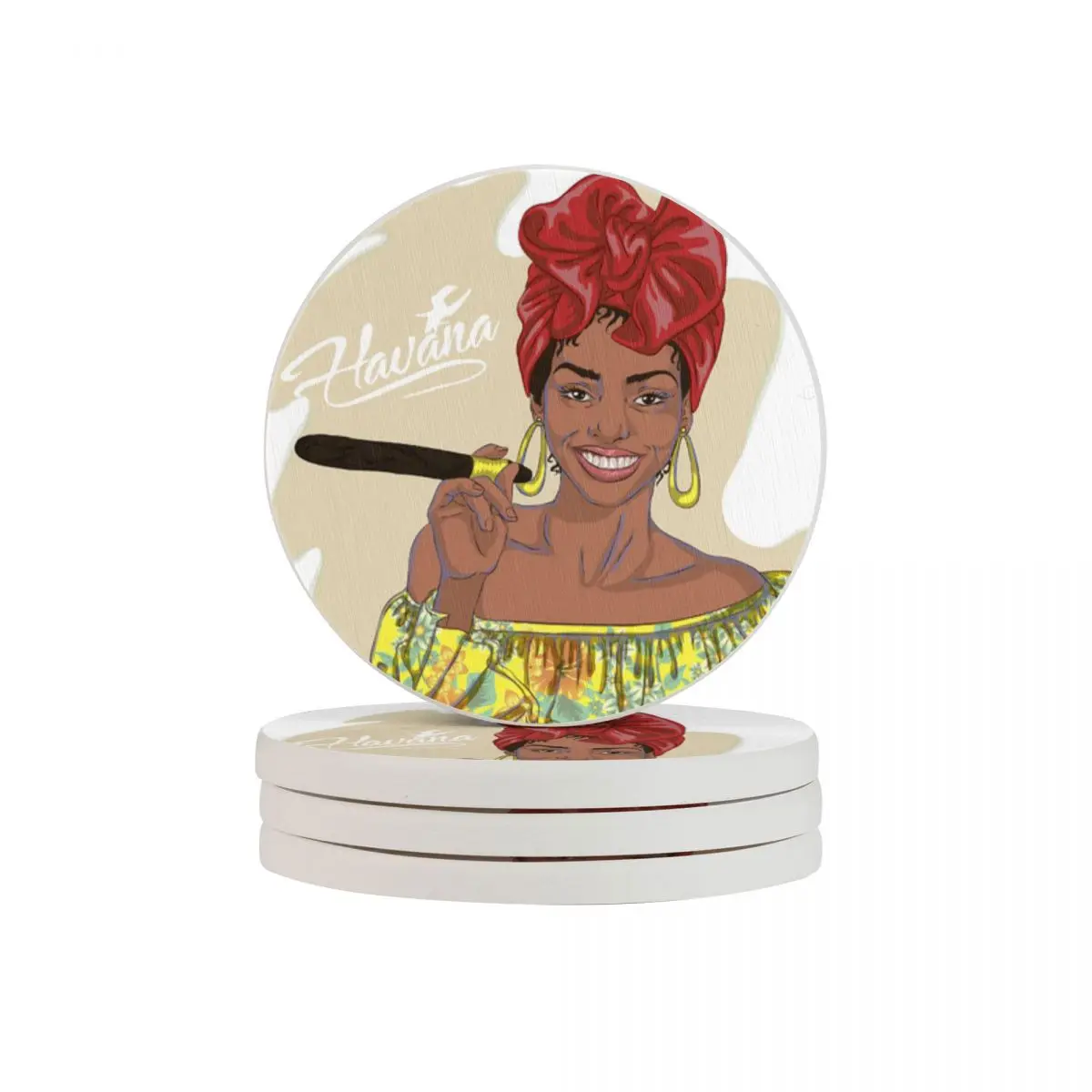 

4 PCS Coaster Young Cuban Woman Drink Coffee Cup Mat Round Tea Pad Table Pad Holder