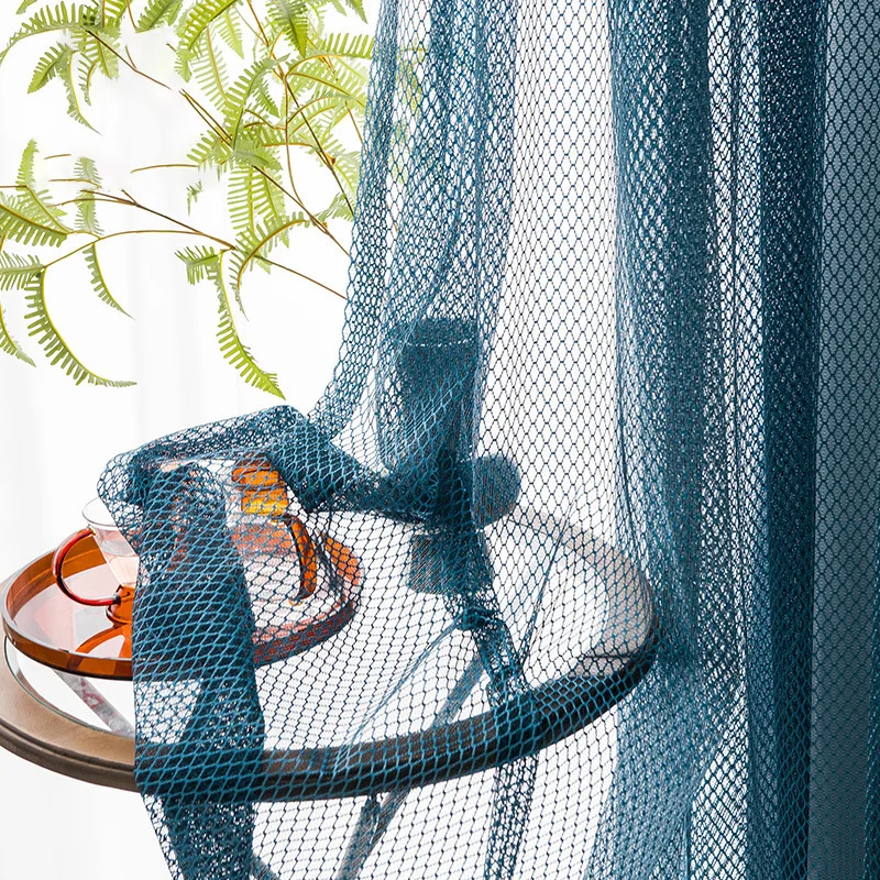 

Grey/Blue/White Curtains for Living Room Geometric Hollow Tulle Modern Diamond Mesh Screens for Bedroom Balcony