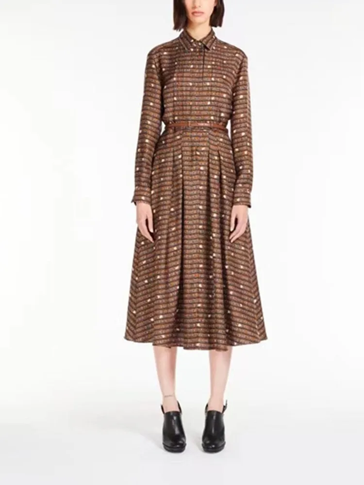 

Letter Print Women Long Sleeve Shirt Dress Turn-down Collar Single Breasted Vintage Fashion 2023 Summer Ladies Temperament Robe