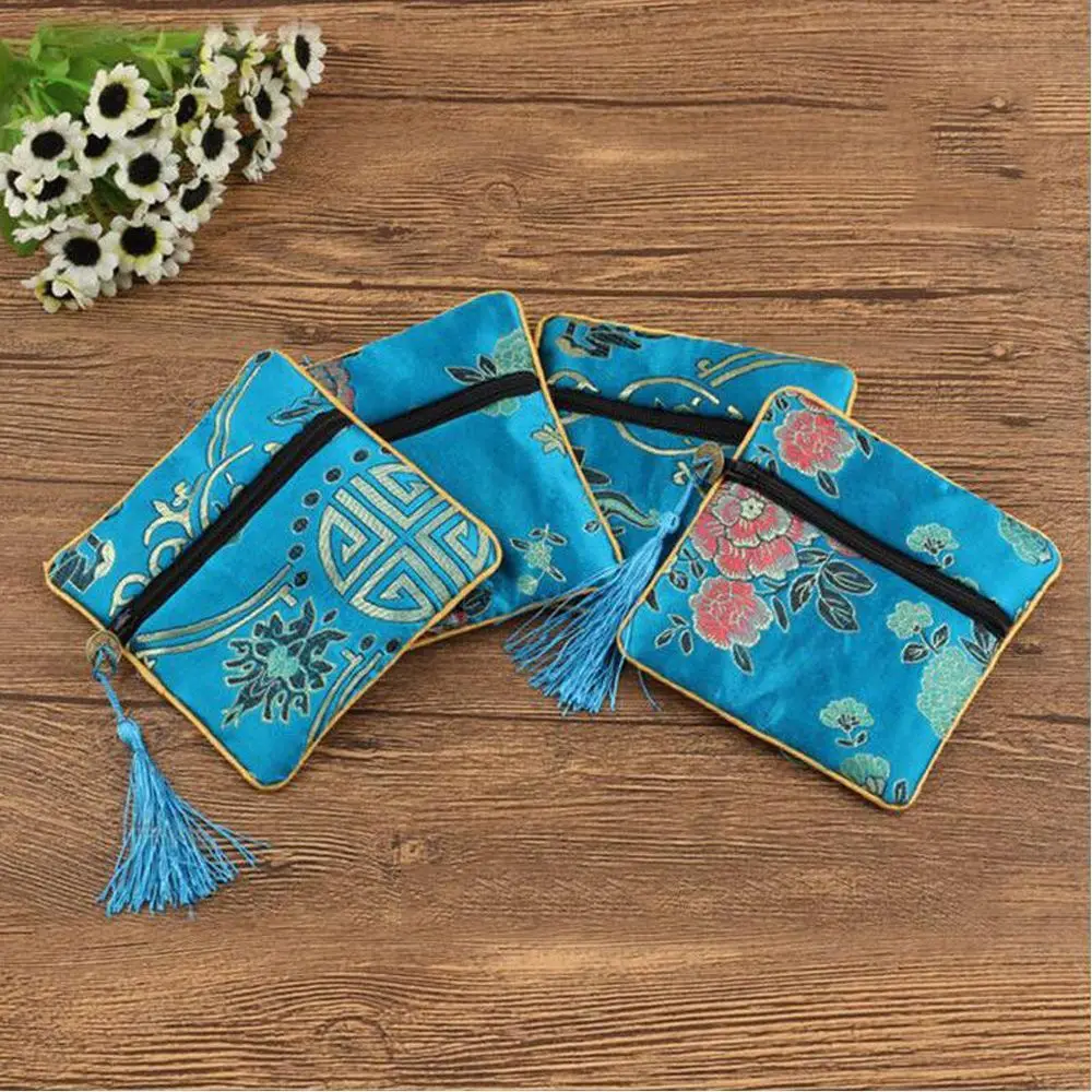 

Jewelry Zipper Floral Beads Fabric Quartet Zipper Packaging Handbags Jewelery Bag Tips Bag Wallet