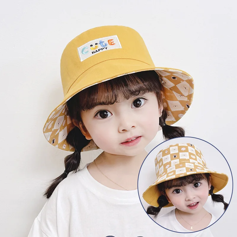 

Cute Wide-brim Baby Bucket Hat Double Sided Fisherman Cap for Kids Boy Girl Summer Embroidered Children Panama Caps