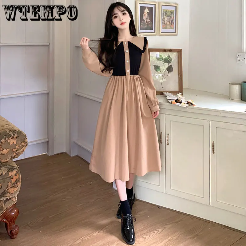 

Длинное платье-поло WTEMPO, свободное платье во французском стиле с воротником-стойкой, контрастный дизайн, 2023