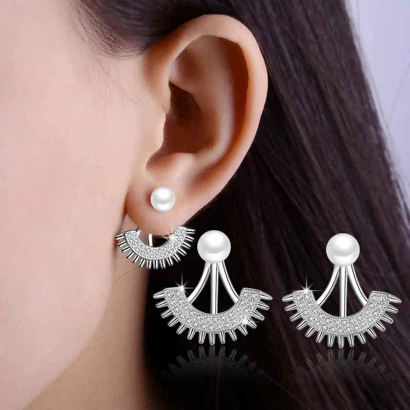 

100% 925 Sterling Silver Origin Pearl Drop Earring Females Round Freshwater Pearl Gemstone Aros Mujer Oreja Orecchini Bizuteria