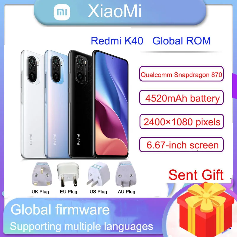 Global Version Redmi K40 NFC Smartphone Snapdragon 870 6.67120Hz E4 AMOLED Display 48MP 33W Fast 5G Mobile phone