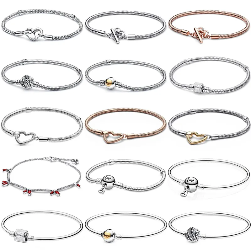 

Peace Knot T-bar Studded Snake Chain Firecracker Pave Bars Bracelet Bangle Fit Fashion 925 Sterling Silver Bead Charm Jewelry