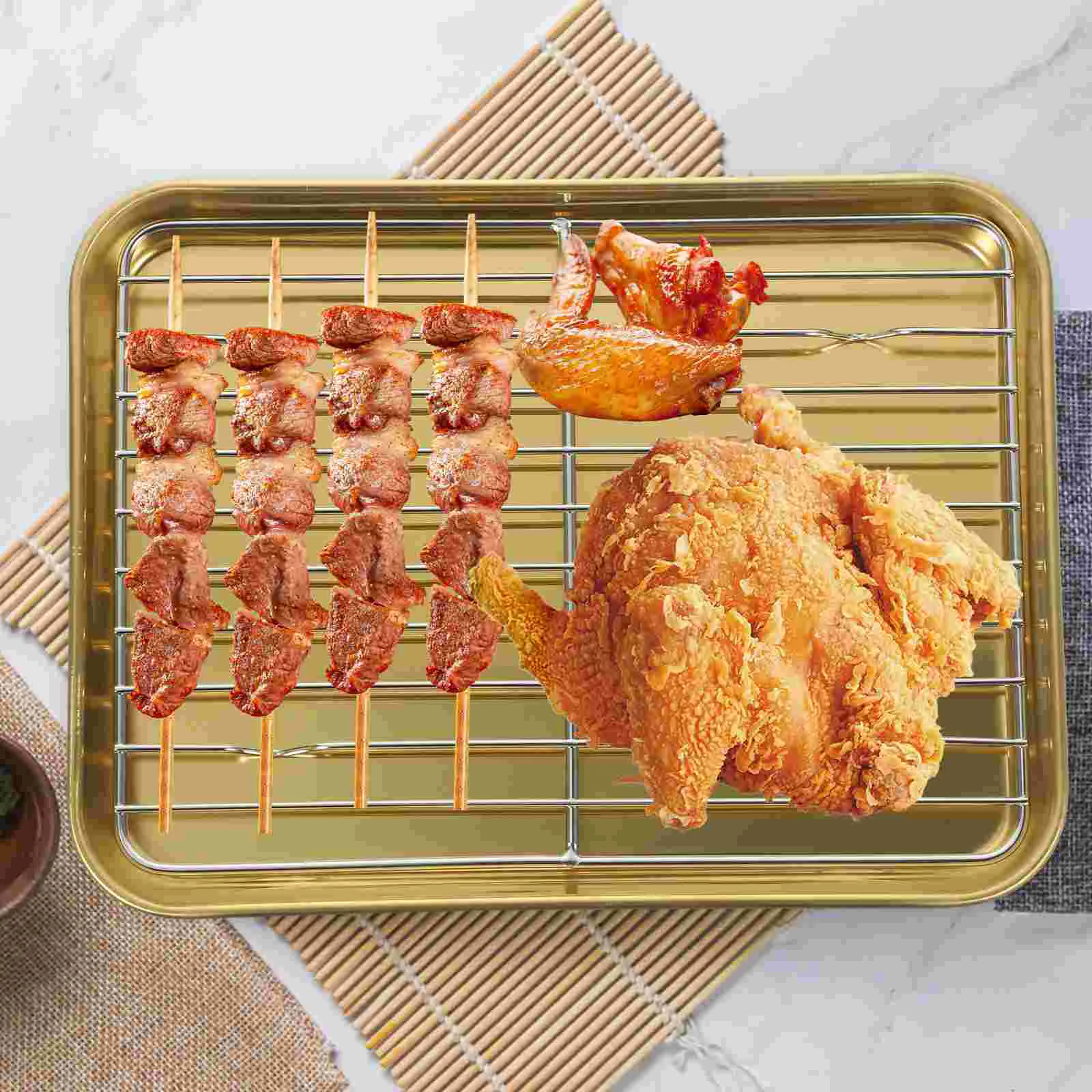 

Food Containers Stainless Steel Drain Pan Dessert Plate Snacks Oil Holder Serving Dish Fried