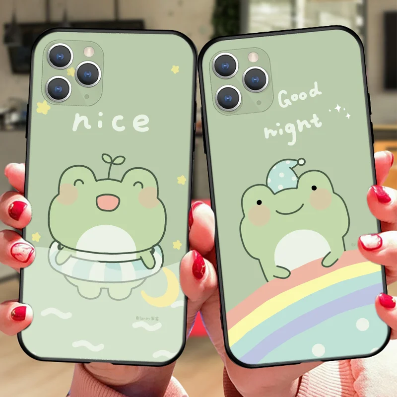 Cute cartoon frog green Phone Case for iPhone 13 Pro Max 12 11 Pro Max mini XR XS 8 7 6 Plus SE 5 Anti-fall Silicone case