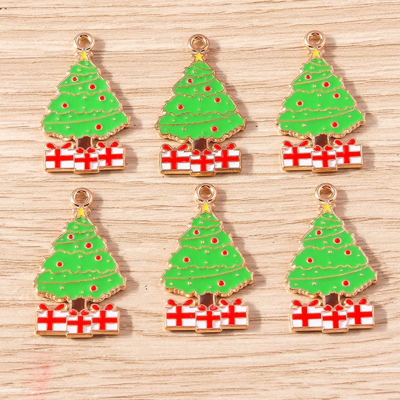 

10pcs 16x28mm Cute Enamel Christmas Tree Charms Pendants for Jewelry Making Earrings Necklaces DIY Keychains Crafts Accessories