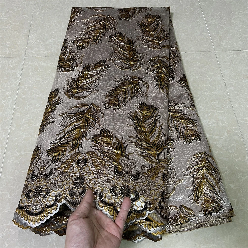 

High Quality 2023 African Nigerian Gold Fashion Jacquard By Meters Plaid 5yards Tulle Embroidery Party Dress Lace Fabric Cloth