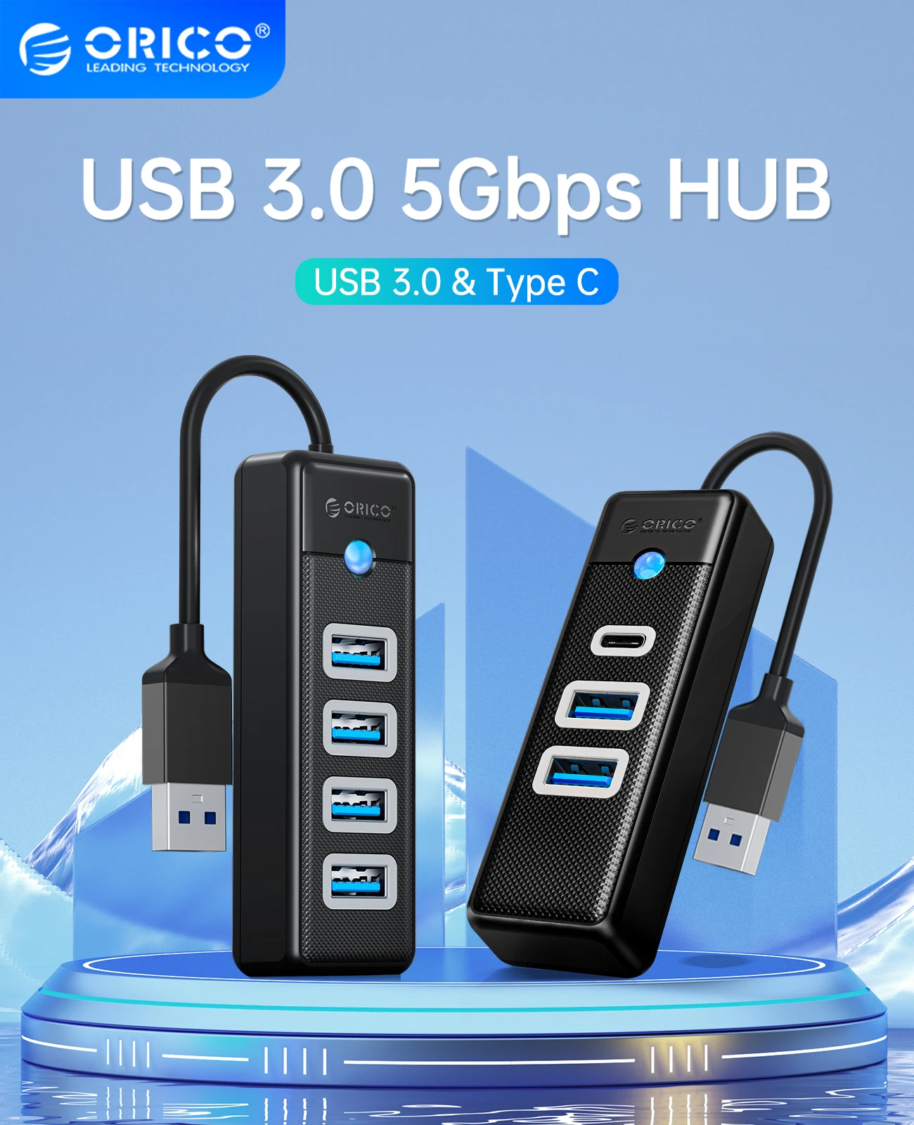  ORICO 4 Ports USB 3.0 HUB 5Gbps High Speed Multi Type C Splitter Ultra-Slim OTG Adapter For PC Computer Accessories Macbook Pro 