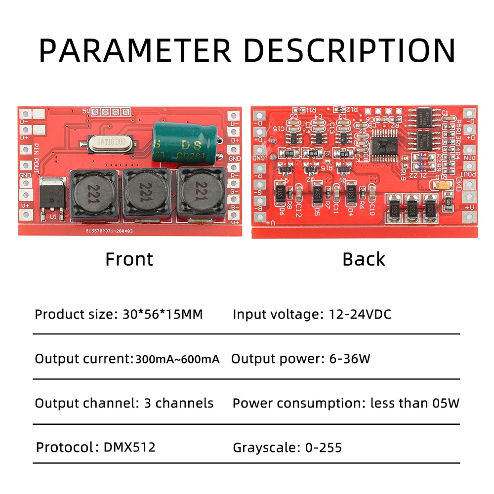Трехканальный модуль постоянного тока DMX512 DM-100DC 36 Вт 600 мА Светодиодный драйвер