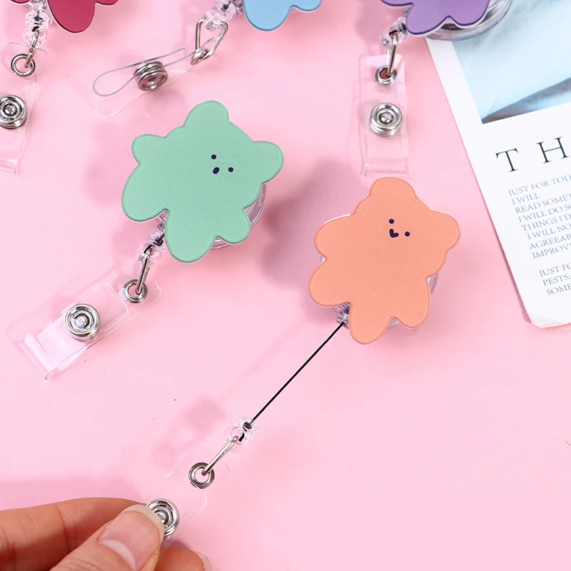 

Candy Color Bears Acrylic Badge Holder Clip Retractable Nurse Name Tag ID Card Cute Bear Badge Reel Holder Office Accessories