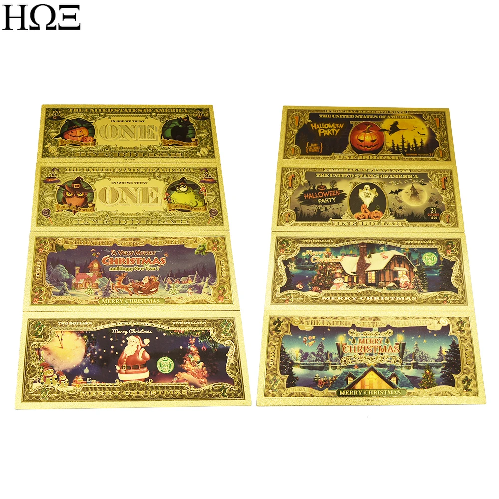 

4 Pcs / Set of Christmas Halloween Gold Foil Banknotes Creative Crafts Commemorative Collection Christmas Gifts