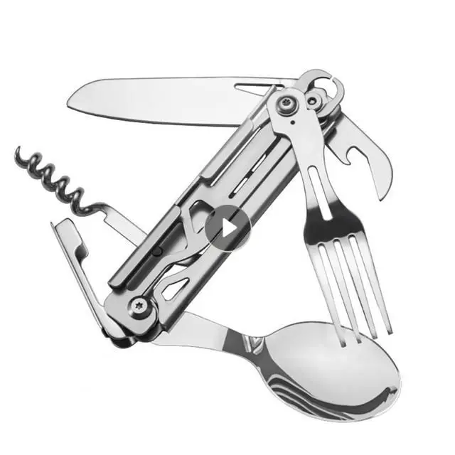 

1PC Camping Cutlery Stainless Steel Folding Knife Fork Spoon Portable Outdoor Tableware Camping Hiking Cooking Supplies