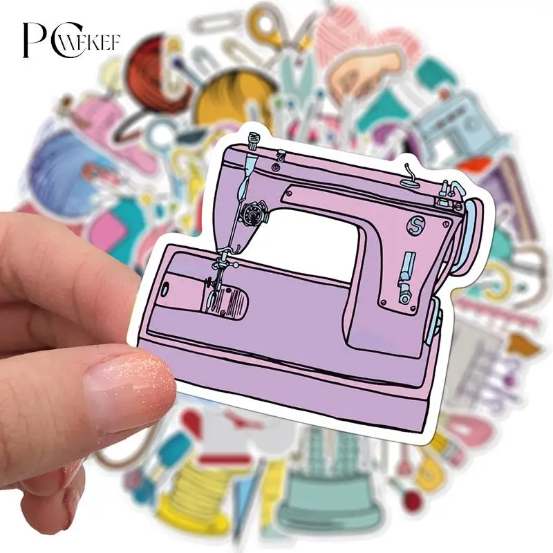 

50Pcs Cartoon Sewing Machine Stickers Sewing Tools Ruler Scissors Suitcase Skateboard Graffiti Laptop Luggage Graffiti Stickers