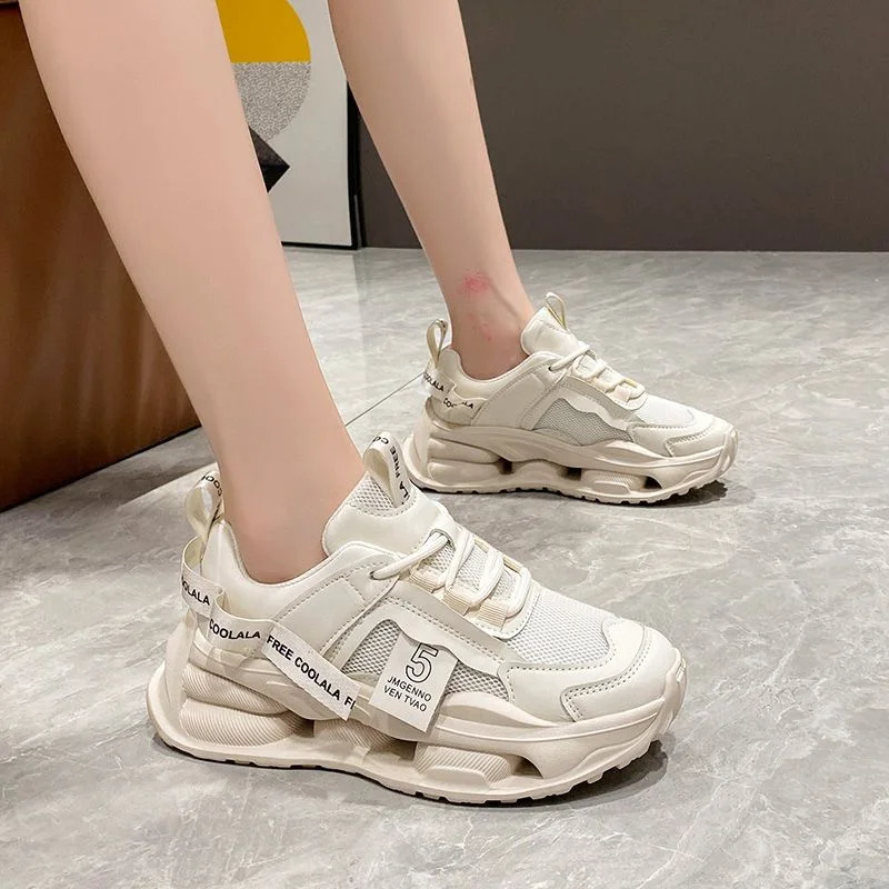 

Женская универсальная спортивная обувь на шнуровке, белая повседневная обувь на толстой подошве для весны и осени