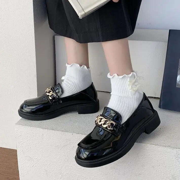 

chain Loafers women mary jane lolita shoes Women Loafers Round Toe Vintage Shoes Women Slip on flats shoes Women zapatos mujer