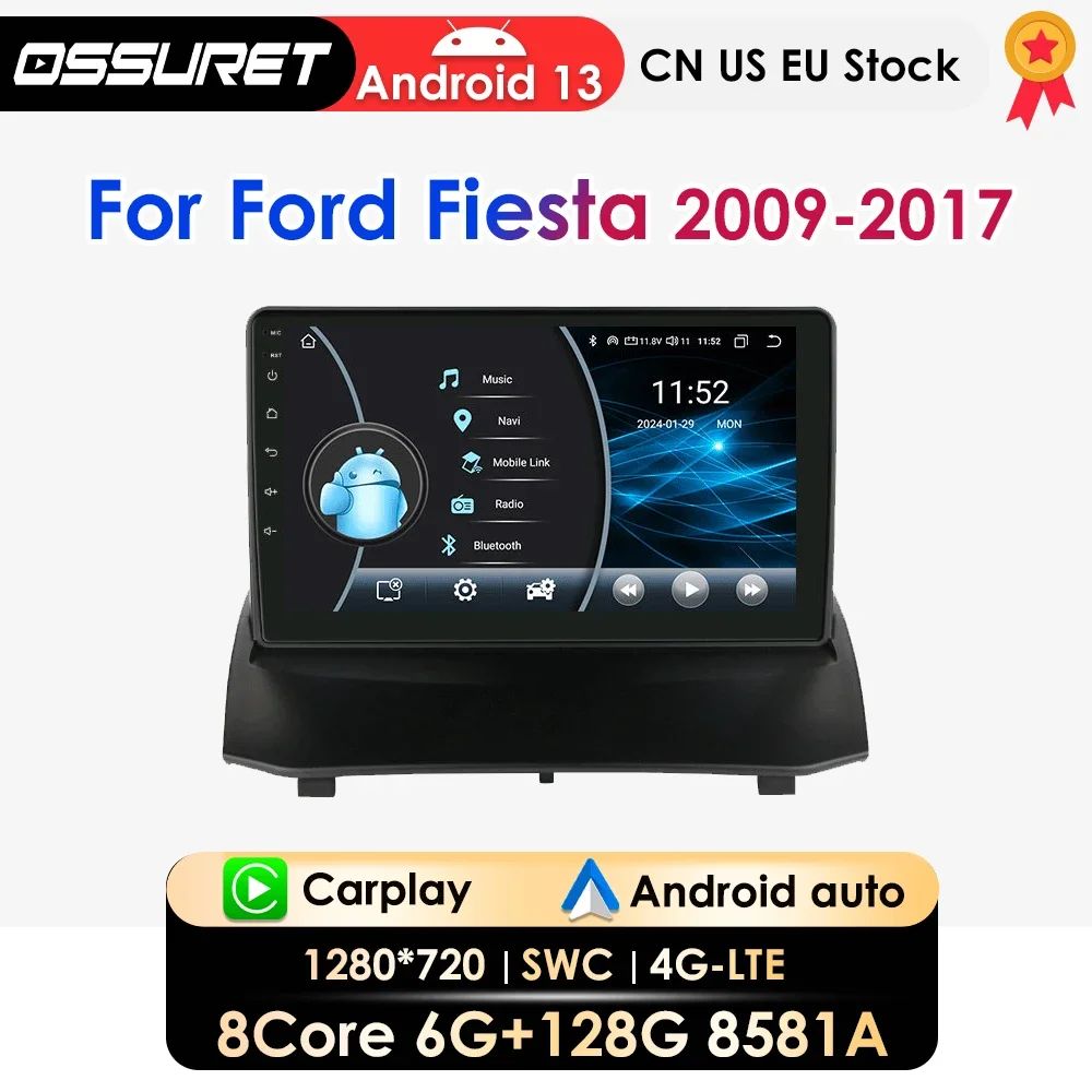 2Din Android 13 Автомобильная стерео мультимедиа для Ford Fiesta 2009-2017 Автомобильный плеер