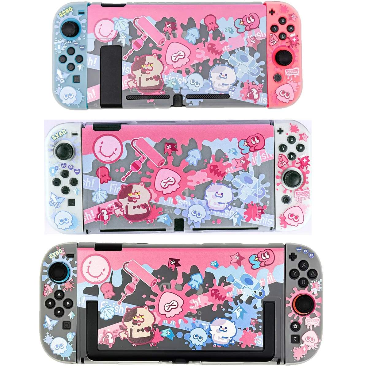 Фото Цветной защитный чехол в стиле чернил, совместимый с Nintendo Switch / OLED / Lite / Switch 2 - Розово-синий художественный чехол №1