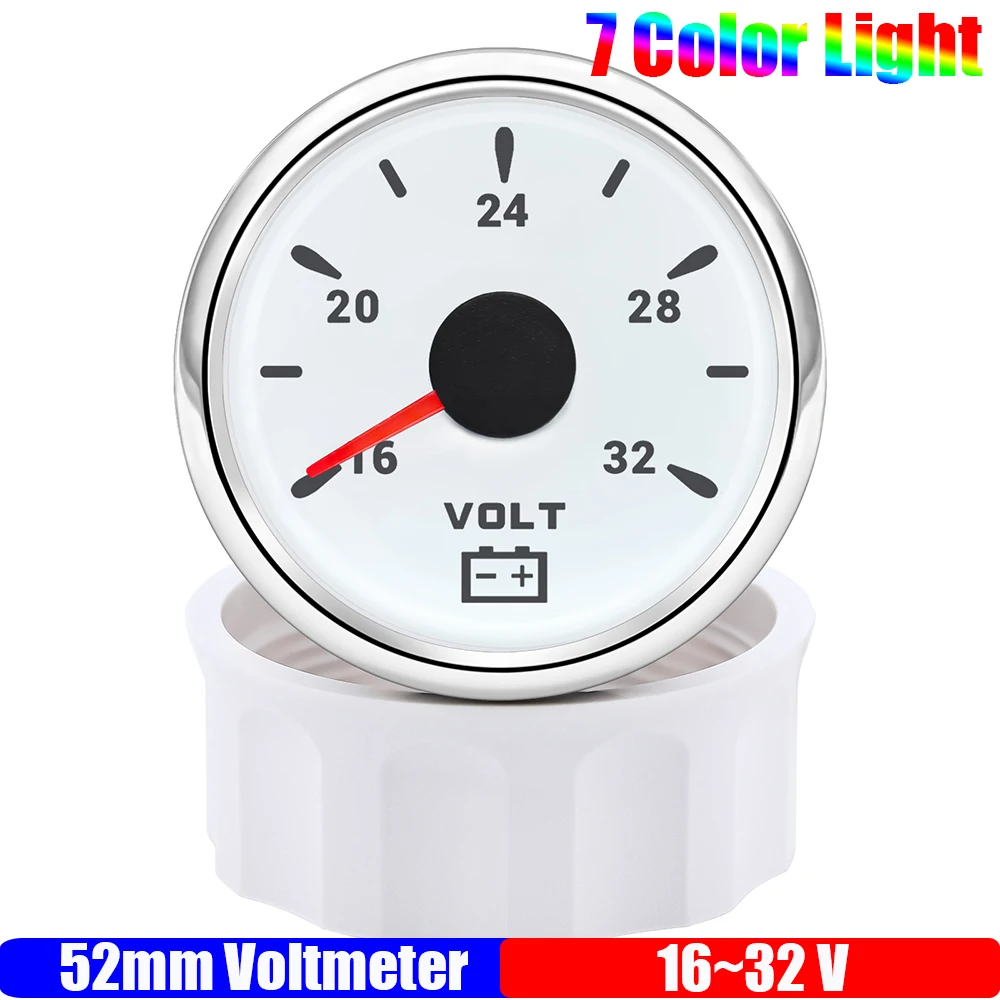 7-цветная подсветка для автомобиля, 2 дюйма, 52 мм, вольтметр, 8 ~ 16 В, 16 ~ 32 В, напряжение для морской лодки, мотоцикла, измеритель напряжения, водонепроницаемый IP67