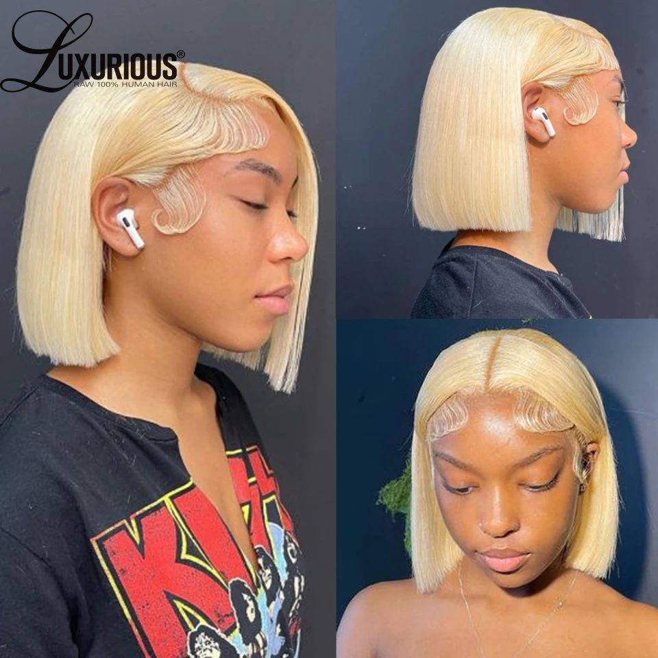 

613 Blonde Lace Front Wig Human Hair For Women Transparent Short Bob Wig 613 Lace Frontal Wig 13x4 Brazilian Remy Hair Wigs 150%