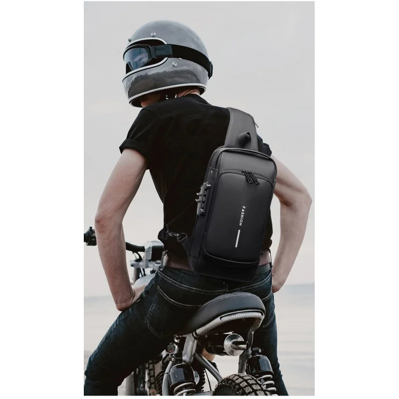 Multifunction Anti-Theft Lock Men Chest Bag USB Crossbody Bag Fashion Motorcycle Travel Male Bag High Capacity Messenger Pack