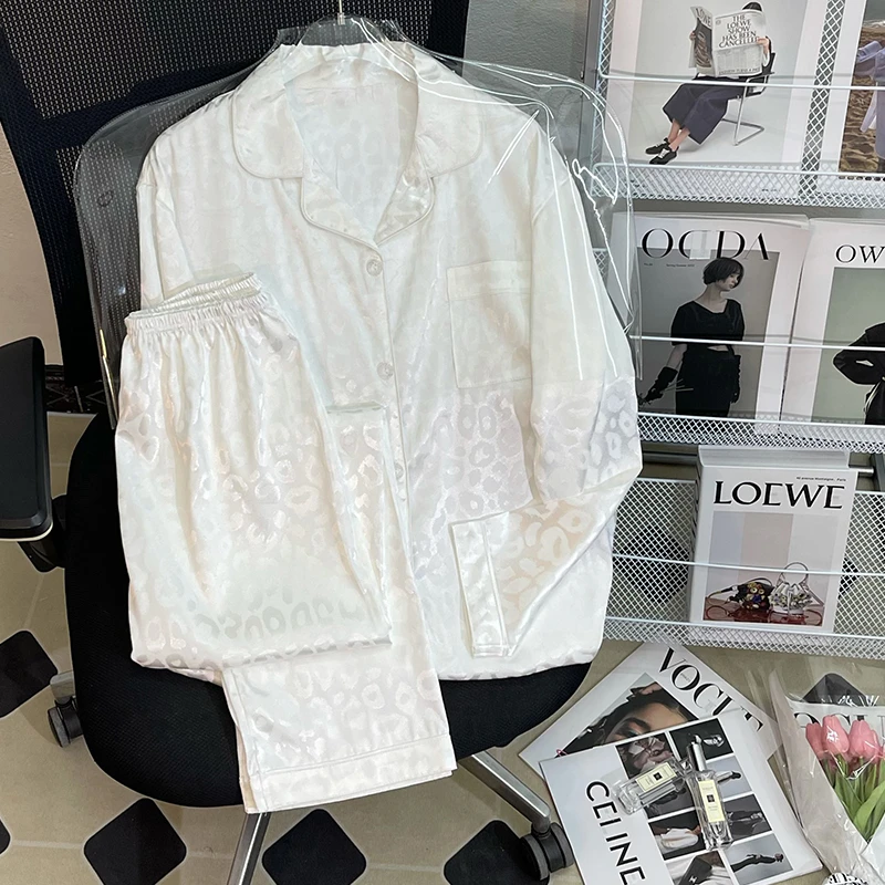 CAIYIER Pink Grid Women's Pajamas Set Ice Silk Satin Thin Sleepwear Ladies Autumn Winter Luxury Cardigan Outside Home Clothing