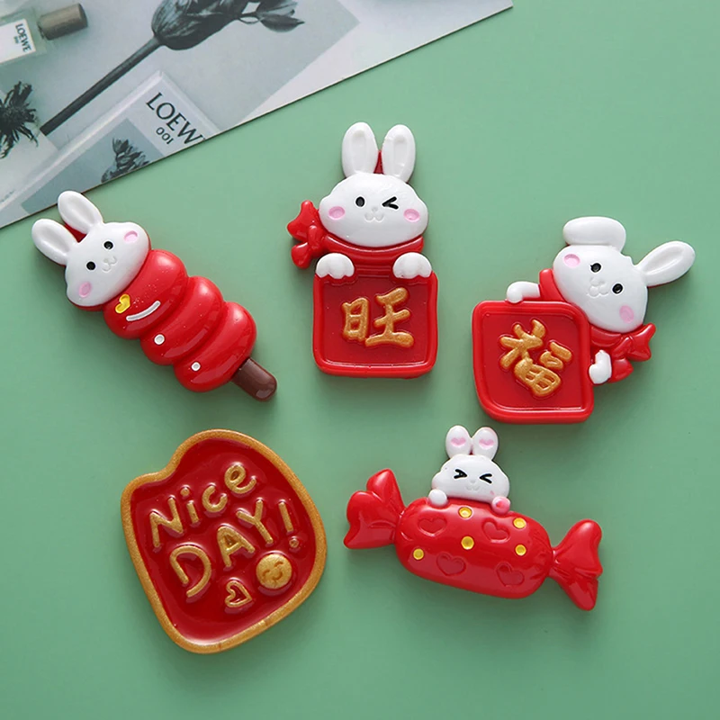 

Мультяшный кролик, одежда на китайский новый год, красная одежда, Очаровательная Женская смола с плоской задней стороной, серьги «сделай сам», изготовление ювелирных изделий